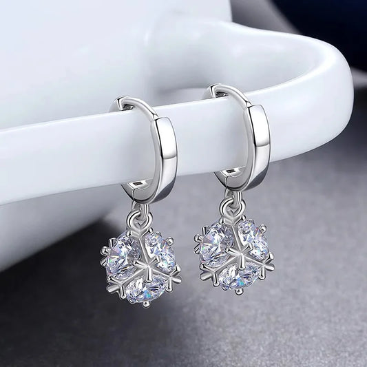 Hassenda  Silver Crystal Zircon Ball Drop Earrings